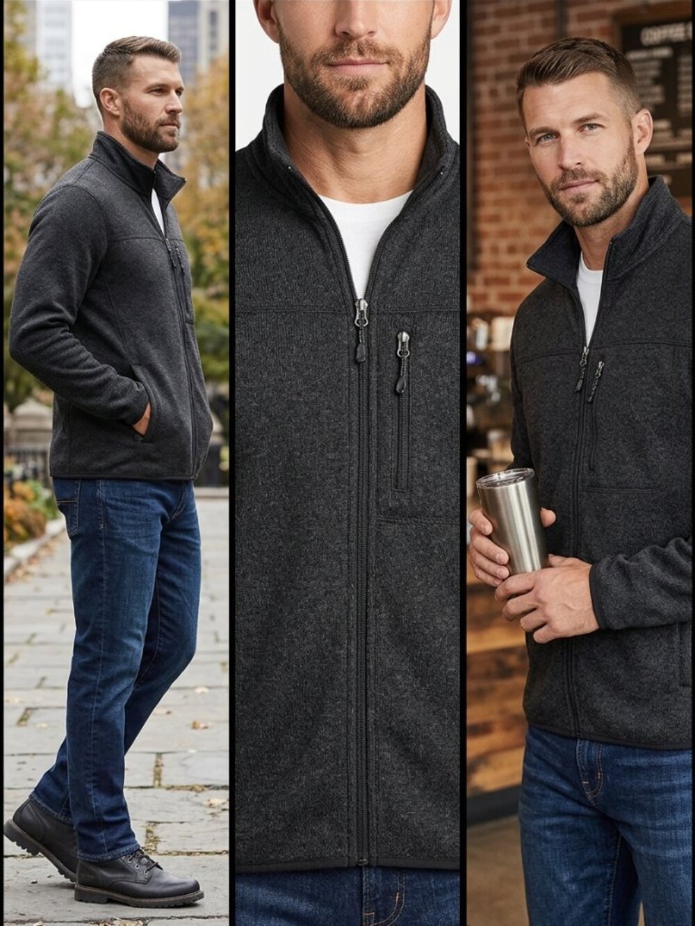 Club Room Fleece Sweater Mens Size XX Large Cadet Collar Fullzip Deep Black